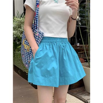 可可里自制~白色松緊腰休閑褲2025秋季新款寬松高腰闊腿短褲女ins