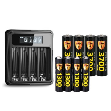 KOTSURU 【8馬赫】3號/AA 4號/AAA 1.5V鋰電池 3700mWh 1300mWh 各4入+(3號/4號通用)液晶顯示充電器