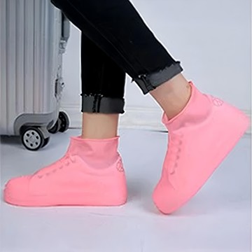 高彈力乳膠輕便雨鞋套 防水防滑防風防雪  S  粉色  1雙