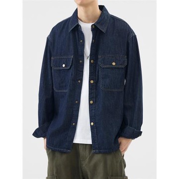 hansca復古明線原色牛仔襯衫男2025年秋季新款寬松痞帥襯衣外套男