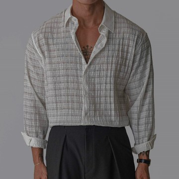 正韓夏季清爽尼龍棉質感格紋長袖襯衫 5色 YUPPIE 預購商品 0824