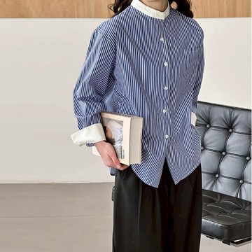 韓系圓領條紋時尚襯衫