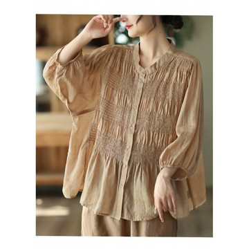 【巴黎精品】現貨+預購 襯衫長袖上衣-復古寬鬆時尚褶皺女裝3色a1bt2