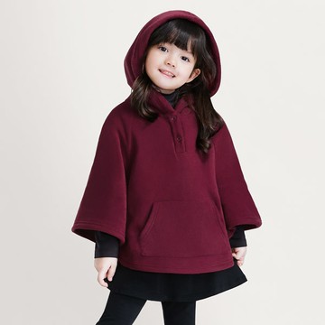 保暖.MIT永續環保材質-Fleece毛絨連帽斗篷上衣-童裝
