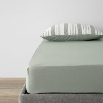 艾禮思純棉床包加大 條紋綠