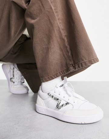 Vans Lowland trainers in white with zebra print stripe