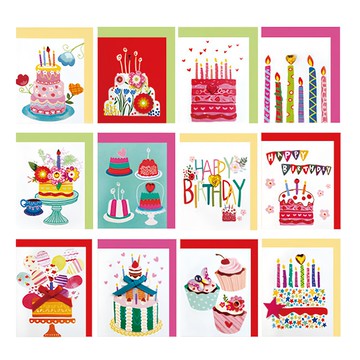 From&To 生日卡片組 FT5051 蛋糕設計卡片 傳遞溫馨祝福  12張  混和顏色