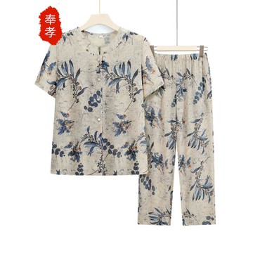 (免運)奶奶夏裝短袖套裝女中老年人襯衫媽媽夏季兩件套休閑老人冰絲衣服