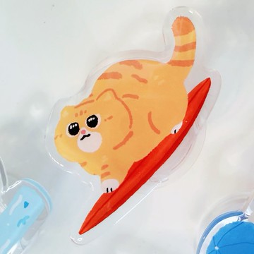 森蕗插畫 度假系列 衝浪橘貓 滴膠手機氣囊支架 伸縮手機支架