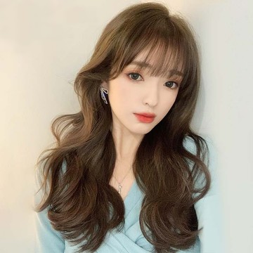 女假髮整頂真髮絲-空氣瀏海大波浪長捲髮美髮用品2色74ah29【巴黎精品】
