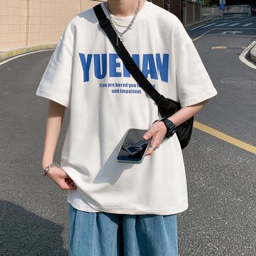 純棉短袖t恤男港風潮流簡約印花上衣夏季寬松青少年休閑半袖體恤