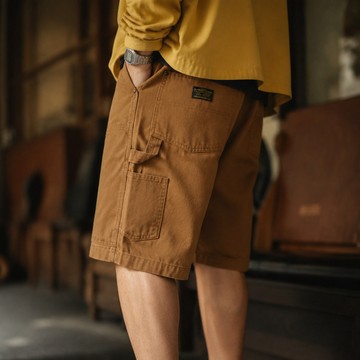 Wuluwear WABASH條紋帆布工裝短褲男士阿美咔嘰伐木工人褲五分五分褲