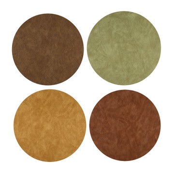 北歐風圓形皮革餐墊4件組 防水防油汙隔熱餐墊38cm  1組  焦糖色 + 淺咖啡色 + 卡其色 + 綠色