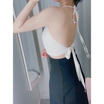 快沖啊！出門沒輸過！短款掛脖海邊吊帶性感辣妹純欲背心肚兜上衣