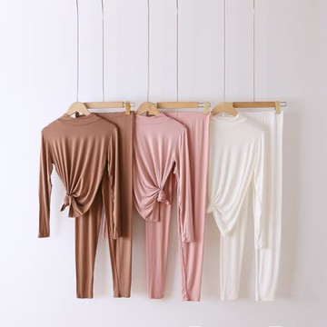 2022春秋季新款百搭內搭修身長袖莫代爾半高領打底秋衣秋褲套裝女