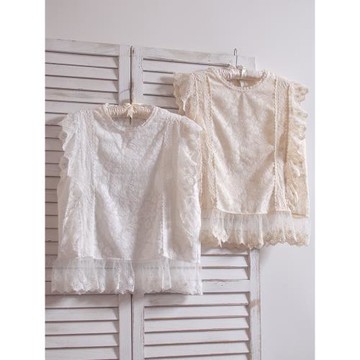 文藝小清新蕾絲衫棉紗木耳花邊拼接背心寬松百搭無袖上衣女裝新款