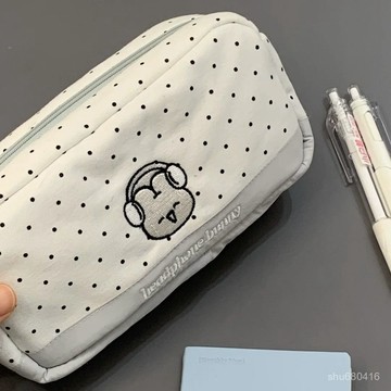 【全店免運 五折秒殺】筆袋ins波點簡約清新高顔值文具化妝包大容量少女學生通用收納袋