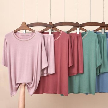兩件套睡衣女夏薄款寬松T恤短袖短褲家居服休閑可外穿莫代爾套裝