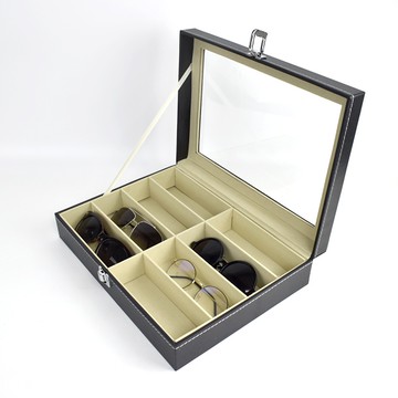 眼鏡收納盒 黑色皮革8格【NAWA44】