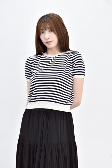 (S) maison marguerite 白色棉質條紋針織短袖上衣