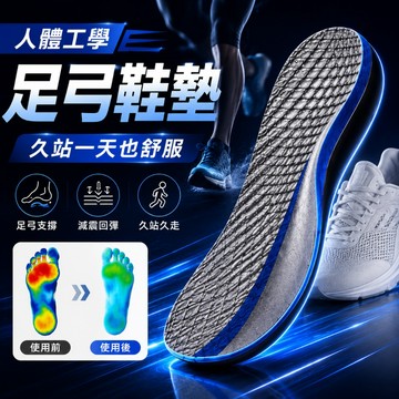 免運 人體工學足弓鞋墊｜強力減震系統 TPU足弓支撐｜扁平足 高足弓 足底筋膜炎 久站久走 登山跑步 運動鞋墊 防滑透氣