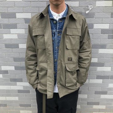 廢克賽文 嘻哈潮牌復古日系男女情侶工裝多口袋夾克襯衫寬松外套