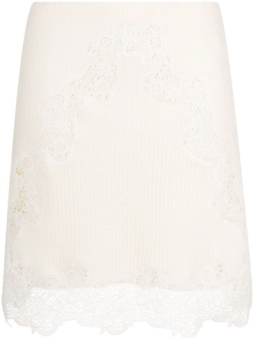 Chloé - ribbed-knit lace-trim miniskirt - women - Virgin Wool/Cotton/Polyester/Silk - 40 - Neutrals