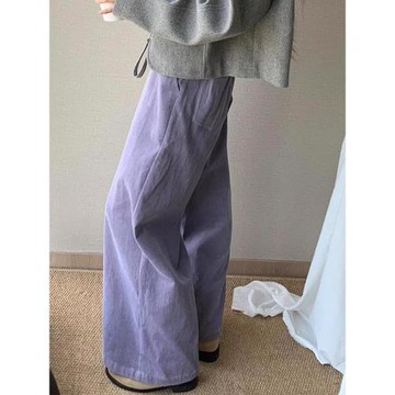 專柜撤柜早秋新款韓系穿搭小眾百搭寬松休閑顯瘦紫色直筒闊腿褲女