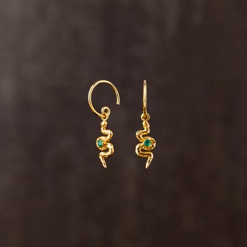 只有一組MUJA JUMA 寶石蛇 | 綠瑪瑙 | 925純銀鍍18K金耳環| 生肖石 全台獨家
