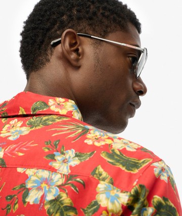Superdry Men's Hawaiian Printed Shirt Red Size: S