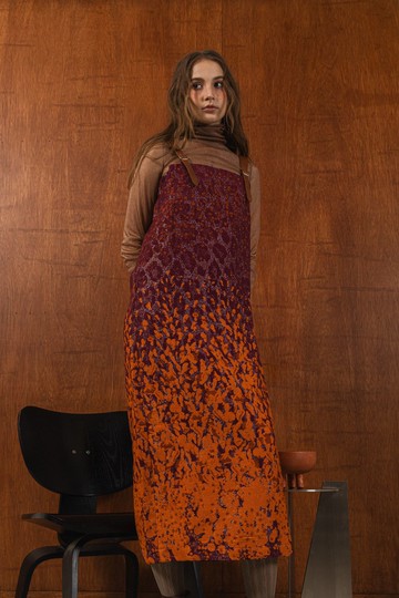 wool floral fabric midi dress 羊毛花紗細肩帶洋裝