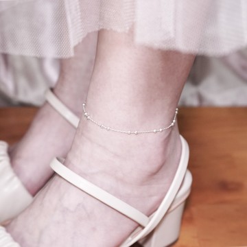 ART64 純銀 雙圓珠設計 銀珠腳鍊 925純銀腳鍊 女生腳鍊 腳踝鍊