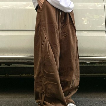 日系復古垂墜感褶皺寬鬆工裝褲男新款百搭慵懶休閒長褲男