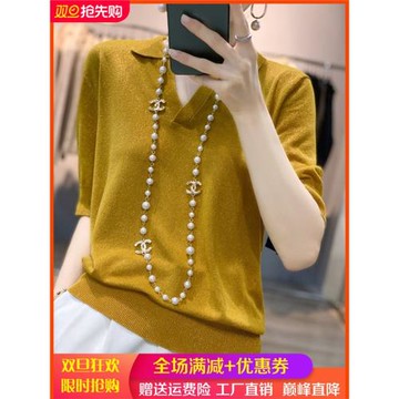 夏季新款針織短袖女POLO領純色套頭百搭T恤寬松顯瘦半袖亮絲上衣