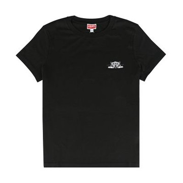 KENZO HAPPY TIGER虎頭印花LOGO純棉短袖T恤(女款/黑)