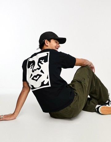 Obey bold icon heavyweight backprint t-shirt in black