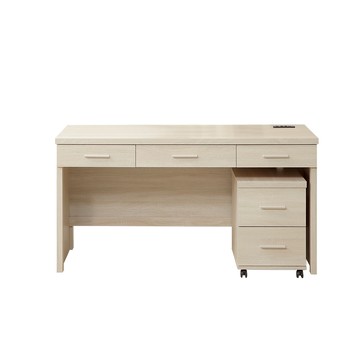 直人木業-COCO奶油風書桌附USB插座搭配活動櫃組152公分