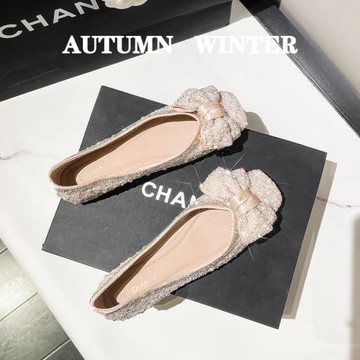 水鉆平底單鞋女淺口晚晚鞋夏季女士軟底方頭瓢鞋夏大碼女鞋41一43