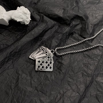ins歐美嘻哈撲克牌吊墜鈦鋼項鏈女時尚冷淡風百搭秋冬毛衣鏈項飾