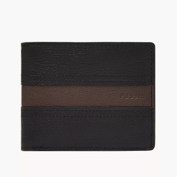 FOSSIL 男士皮夾 雙色拼接真皮皮革 男夾 皮夾 短夾 錢包 卡片夾 黑色(現貨)▶指定Outlet商品5折起☆現貨【送禮首選★APP下單點數4倍送】