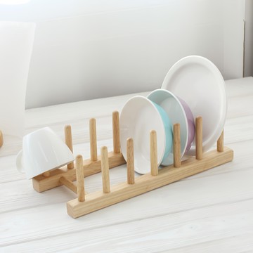 acacia home 原木碗盤架 2入  2個  原木色