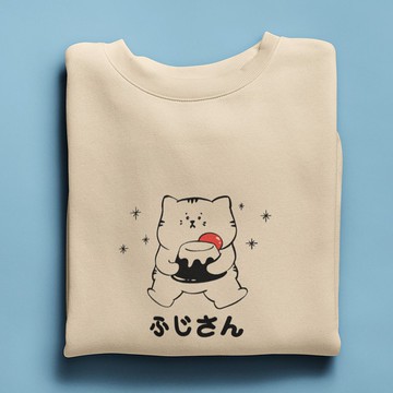 Xmas Fuji Cat 刷毛 大學T 中性版 米色  貓咪富士山聖誕秋冬限定