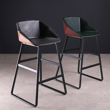 ??快速出貨 可開發票 北歐吧臺椅靠背鐵藝復古loft酒吧椅高腳凳真皮吧椅咖啡廳前臺椅子