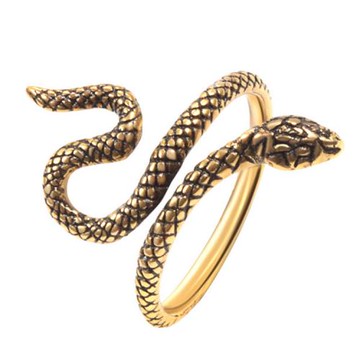 Jpqueen 性感纏繞泰銀蛇型刷舊時尚開口彈性戒指(金色)