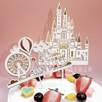 蛋糕插牌【台灣現貨】F138 生日派對 城堡 遊樂園 蛋糕擺件 摩天輪 裝飾 蛋糕插旗 慶生 佈置 生日蛋糕 烘焙裝飾