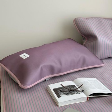 粉紫條紋冰絲涼感席套件日系ins多巴胺風可折疊水洗夏季床上用品