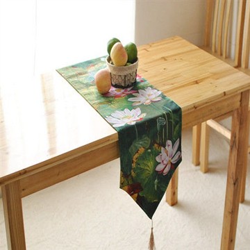 【協貿】中國風水墨畫風格荷塘月色清新桌旗