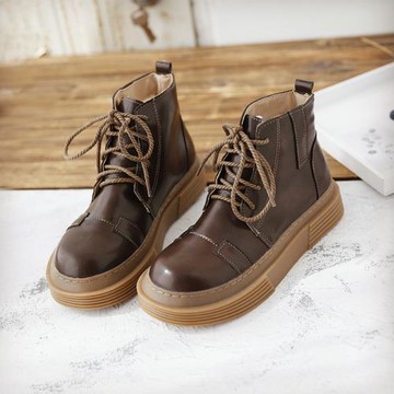 文藝松糕短靴子秋冬騎士靴學院風短靴厚底休閑靴子增高短靴女鞋潮