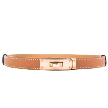 Hermes 愛馬仕 Kelly Epsom皮革女仕細腰帶/皮帶(37金棕/玫瑰金釦)_廠商直送