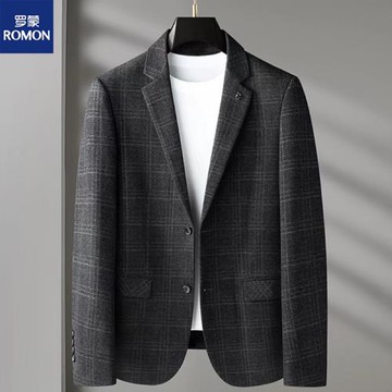 羅蒙秋季大碼男士休閑西服商務免燙胖子加肥加大單件格子西裝外套